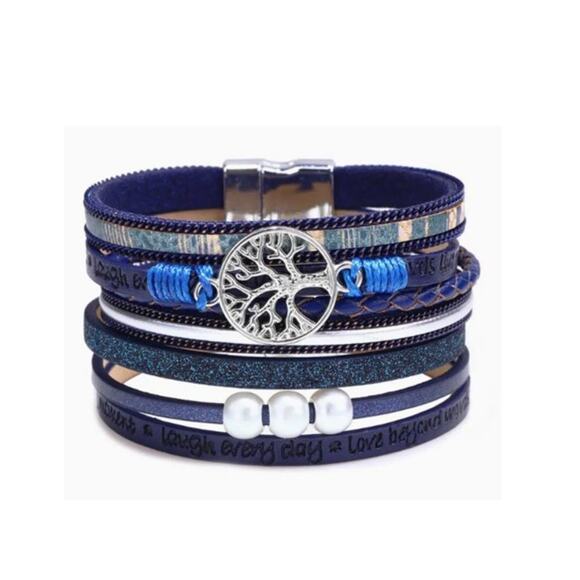 Hollow Tree of Life Inspirational Faux Pearl Women's PU Leather Bracelet - Picture 1 of 5